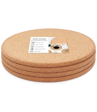 KITLAB Cork Trivet, 4 Pcs High Density Thick Cork Trivets for Hot Dishes, 10 Inch Heat Resistant Multifunctional Cork Coaster, Cork Hot Pads for Table &amp; Countertop