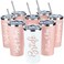 Sabary Bride Gifts Bridesmaid Tumblers Set of 8, 20 oz Insulated Bride Stainless Steel Wine Tumbler Bulk Maid of Honor Mugs with Lid and Straw for Wedding Engagement Party Gifts (Pink, White)