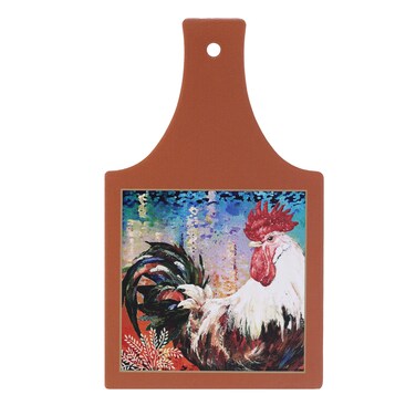 Rooster Trivet Heat Resistant Ceramic with Slip-Free Cork Farmhouse Design (Light Brown)