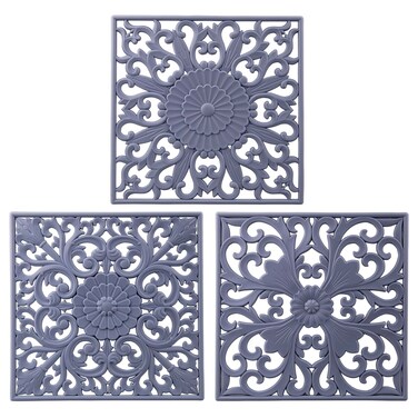 Kalsreui Trivets for Hot Dishes, Square Silicone Trivet Hot Pads for Kitchen Counter, Silicone Trivets for Hot Pots and Pans, Heat Resistant Mat for Quartzs, Kitchen Tabletops Pot Holder Set 3 Grey