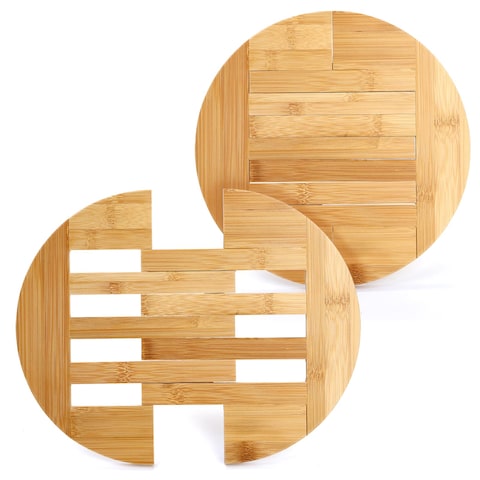 Yarlung 2 Pack Bamboo Trivet Expandable 10 Inch to 12.5 Inch, Round Hot Pad Trivet Wooden Heat Resistant Mat for Hot Dishes, Bowls, Plates, Pots and Pans, Tabletop Protection