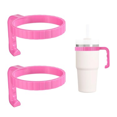 2pcs Tumbler Handle for Stanley 14oz Quencher H2.0 Flowstate Tumbler, 14oz Tumbler Handle Attachment Anti-Slip Improved Grip Car Cup Holder Friendly for Cup Accessories (Pink)