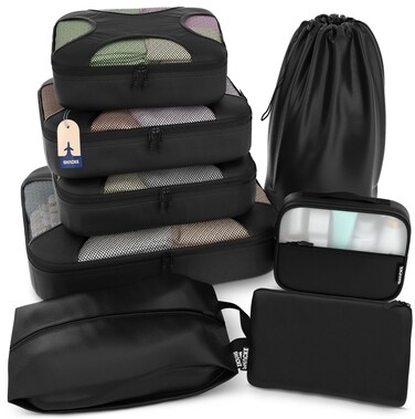 Shacke 8 Set Packing Cubes for Travel Lightweight Luggage Organizer (Black)