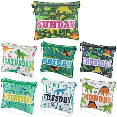 Paterr 7 Pcs Packing Cubes for Travel Kids Days of Week Compression Packing Cubes Colorful Luggage Organizers Suitcase Camp(Dinosaur)
