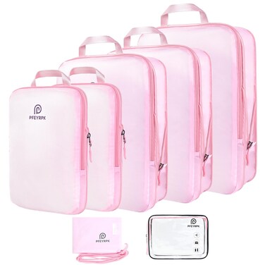 PFEYRPK 7 Set Compression Packing Cubes for Travel,Expandable Packing Organizer with Clear Toiletries and Backpack Bag for Suitcase,Lightweight Travel Bags for Vacation,Camping, business.