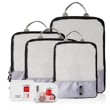 Compression Packing Cubes, 6 Pcs/Set Packing Organizers for Travel, Expandable Luggage Organizer with Toiletry Bag
