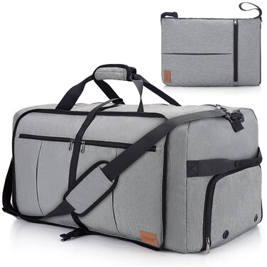 120L Travel Duffle Bag for Men, Large Foldable Duffel Bag for Travel with Shoe Compartment Overnight Weekender Bag Gym Bag for Men Women Waterproof &amp; Tear Resistant (Gray, 120L)