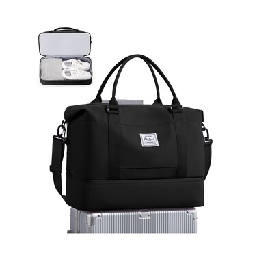 For Spirit Airlines Personal Item Bag 18x14x8 Foldie Travel Duffel Bag, Double expandable Gym Sport Tote Bag, Foldable Waterproof Weekender Carry On Overnight Bags for Airplanes Women Men,Black