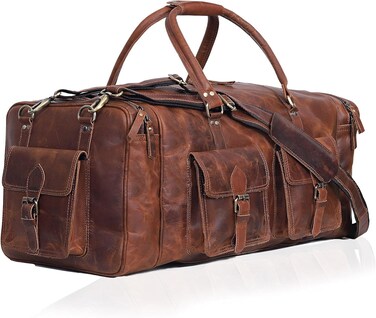 Large duffel bags for men holdall leather travel bag overnight gym sports weekend bag (TAN BROWN, 28" X-Large)