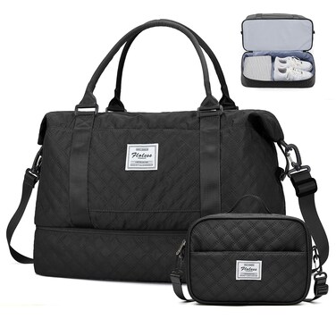 Weekender Bags for Women, Carry-On Personal Item Bag, Overnight Travel Duffel Bag with Shoes Compartment &amp;Trolley Sleeve