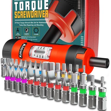 Aiourx Torque Screwdriver Set, 1/4" Drive 10-80 Inch Pounds lbs, 31 Pcs Torque Screwdriver Wrench with S2 Steel Bits Set for Professional Maintenance, Tools, Bike Repairing and Mounting