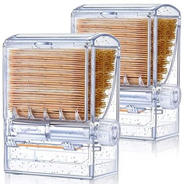 Tessco 1 Pieces Toothpick Dispenser Creative Clear Knob Switch Acrylic Toothpick Holder Automatic Toothpicks Box for Table Kitchen Home Restaurant Party