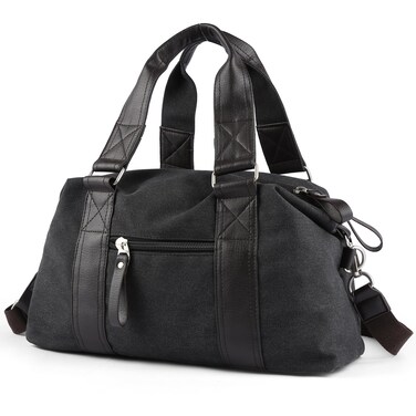 Small Canvas Duffle Bag 17" for Men Women Small Carry On Weekender Bags Heavy Duty Duffel Overnight Bag for Gym Sport Travel Black