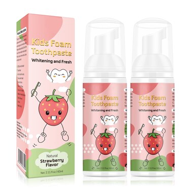 VOGSIG Kids Foam Toothpaste with Strawberry Flavor, Fluoride-Free, 60ml, for U-Shape Electric Toothbrush