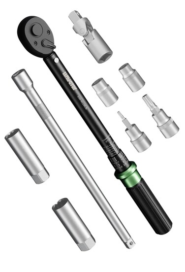 LLAVETOR 3/8" Torque Wrench Spark Plug Set, Adjustable 72 Tooth Click Torque Wrench 3.69-4.65ft.lb, Torque Wrench Inch Pound (9PCS (5-60NM))