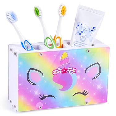 Kids Toothbrush Holders for Bathrooms Accessories Organizer, 3 Slots Toothbrush and Toothpaste Holder Slip Resistant Toothbrush Holders Storage with Drainage Hole