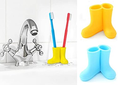 2 Pack Rain Boot Toothbrush Holder Silicone Toothbrush Holder Cute Organizer for Your Bathroom Perfect Toothbrush Holder for Children,Safety Razor Stand Multi Purpose Bathroom Accessory (Boots)