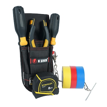 KUNN Small Tool Pouch with Belt Clip, Utility Tool Organizer with Tape Measure Holder, Electrician Tool Pouch for Belt with Tape Thong