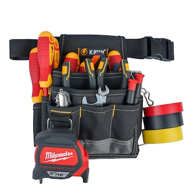 KUNN Electrician Tool Pouch,1680D Durable Tool Pouches with Belt Clip,Small Professional Electrician Pouch for Maintenance Tradesman,Grey