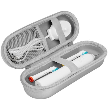 LOPHE Electric Toothbrush Travel Case, Travel Toothbrush Holder with Mesh Pocket for Accessories Waterproof PU Surface &amp; Soft Lining Inside the Case Toothbrush Protective Portable Storage Bag (Silver)