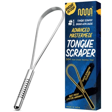 MasterMedi Tongue Scraper, Bad Breath Treatment for Adults &amp; Kids, Medical Grade 100% Stainless Steel Tongue Scrapers for Oral Care, Easy to Use Tongue Cleaner with Ergonomic Design for Hygiene