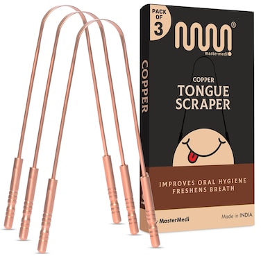 MasterMedi Pure Copper Tongue Scraper for Adults, Tongue Scrubber for Bad Breath, Easy to Use, Tongue Cleaner for Oral Care &amp; Hygiene (Copper Pack of 3)