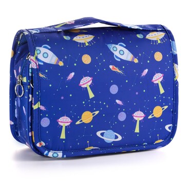 Vipdeal Kids Hanging Toiletry Bag for Boys, Travel Toiletry Bag for Little Young Boys Waterproof Wash Bag Toddler Traveling Toiletries, Space Blue