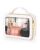 Soimeat Clear Makeup Bag, Portable Travel Cosmetic Bags, Multipurpose Leather Toiletry Bag with Zipper, Waterproof Transparent Cosmetic Organizer for Women, Medium, Beige