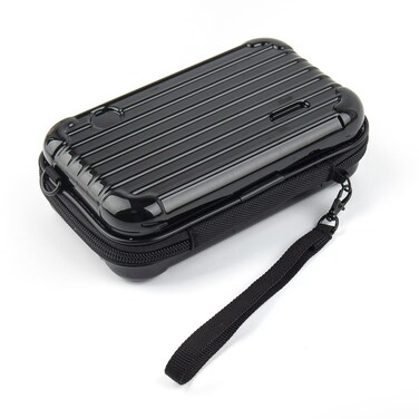 Framendino, Black Hard Shell Cosmetics Case Carrying Bag for Toiletry, Mini Cross Body Suitcase with Detachable Grip Rope and Shoulder Strap Women Travel
