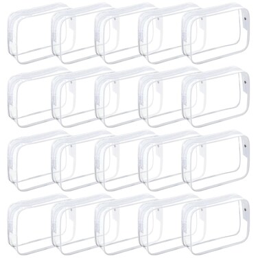 20 Packs Clear Cosmetics Bags for Women Men Waterproof Toiletry Bags PVC Makeup Bags Organizer Case with Zipper for Travel Bathroom (White)