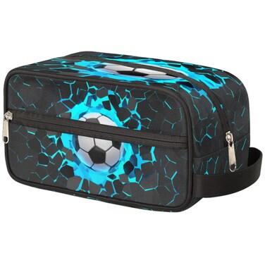 3D Light Wall Football Portable Travel Toiletry Bag, Sport Ball Dopp Kit Cosmetic Organizer Makeup Bag Shower Shaving Bag for Men Women