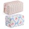 HHQQWZ Makeup Bag Travel Cosmetic Bag for Women Girls, Zipper Make Up Pouch, Floral Flowers Toiletry Organizer Makeup, Portable Storage Bag, Cosmetic Travel Cloth Bag (Pink+Blue Bowknot)