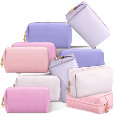 Kigeli 15 Pcs Aesthetics Makeup Bag PU Leather Cosmetic Bag Makeup Pouch Bulk Plain Cosmetic Pouch Waterproof Toiletry Bag for Christmas Party Gift Travel Cosmetic Organizer for Women(Pink Purple)
