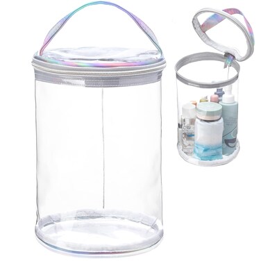 Clear Lotion Bag for Toiletry Cylinder Makeup Bag Heavy Duty Sunscreen Travel Organizer Pouch Waterproof Cosmetic Bag with Handle Zipper Gift for Christmas Beach Pool Airport Women(Silver)
