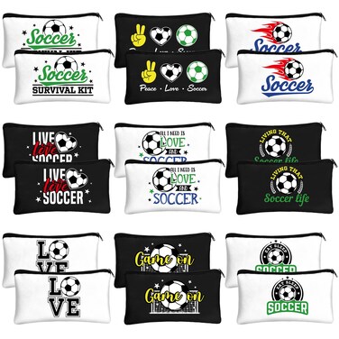 Sweetude 18 Pcs Soccer Gifts Soccer Makeup Bag Toiletry Travel Storage Soccer Accessories with Zipper Cosmetic Bags Portable Cosmetic Pouch for Soccer Lovers Players Team Fans(Classic)