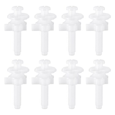 Canomo Toilet Seat Replacement Part Includes Plastic Toilet Seat Hinge Bolt Screws with Plastic Nuts and Washers for Fixing the Top Toilet Seat, White (8 Pieces), 2.56 Inches