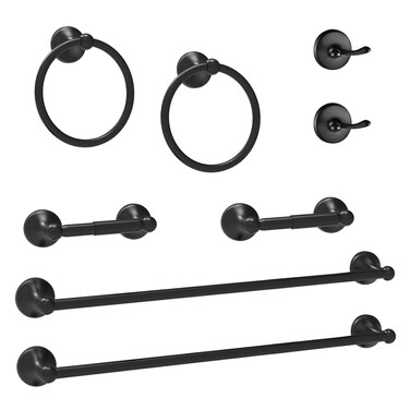 Chihod 8-Pieces Bathroom Hardware Set, 14/24 Towel Bar for Bathroom, Towel Ring Wall Mounted, Matte Black Toilet Paper Holder, Robe Towel Hooks Steel, Hand Towel Holder, Bathroom Accessories Set