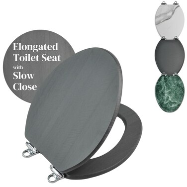 Elongated Toilet Seat Slow Close with Metal Hinges - Dark Gray Toilet Seat Decorative for Bathrooms - Scratch Resistant - Easy to Install