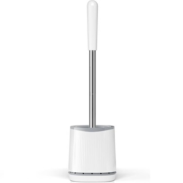 TRENTI Toilet Brush, Toilet Brush and Holder Set, Flexible Toilet Bowl Brush Head with Ventilated Holder, Wall Mounted Compact Toilet Brush Set for Bathroom Deep Cleaning (1, White)
