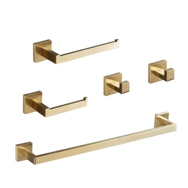 Bathroom Hardware Set 23.6-Inch Towel Bar,2pcs Towel Hook,Toilet Paper Holder,Hand Towel Holder Stainless Steel Brushed Gold Bathroom Accessories GTS3190BG&acirc;&euro;&brvbar;