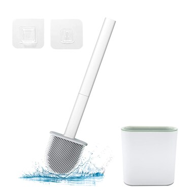 Toilet Brush, Silicone Toilet Bowl Brushes and Holder for Bathroom, Compact Flexible Toilet Cleaner Brush with Ventilated Drying Holder, Wall Mounted/Floor Standing
