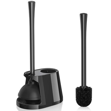 Toilet Plunger and Brush Set, Bowl Brush and Heavy Duty Toilet Plunger with Ventilated Holder, 2-in-1 Toilet Brush and Plunger Combo for Bathroom Deeply Cleaning&iuml;&frac14;&circ;Black&iuml;&frac14;&permil;