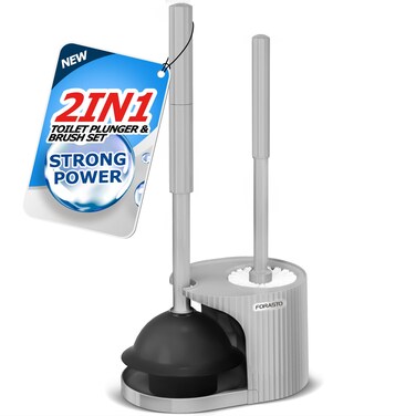 FORASTO 2 in 1 Toilet Plunger and Brush Set&iuml;&frac14;&OElig;Extended Handle Plunger&iuml;&frac14;&OElig;Toilet Bowl Brush Plunger Set,Bathroom Cleaning Tools &iuml;&frac14;&OElig;Toilet Brush Plunger Combo&iuml;&frac14;&OElig;Cleaning Brush&iuml;&frac14;&OElig;Dark Grey