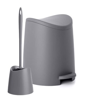 Superio Small Plastic Bathroom Trash Can with Lid 3 Liter Modern Curved Step On Trash Can with Foot Pedal, Mini Kitchen Waste Bin, Durable and Soft Close for Bedroom, Office, Under Desk (Grey-Set)