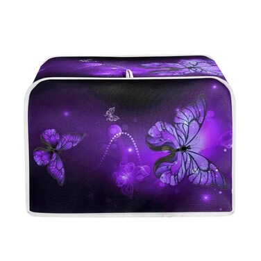 Talayituse Purple Butterfly Print Toaster Cover 2 Slice Wide Slot, Lightweight Toaster Cover Dust Protection Washable Appliance Bag Bread Maker Cover