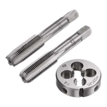 uxcell 3pcs Metric Hand Tap &amp; Die Set, M12 x 1.25 Taper/Bottom Thread Taps + Round Die, Tap and Die Kit Hand Threading Tapping Tools for Repair