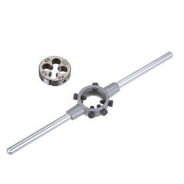 uxcell Die Stock Handle Wrench Set, M8 x 0.75 Threading Round Die and 25mm (Fit M7-M9 Dies) Holder Adjustable Wrench Hand Tool