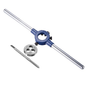 uxcell 5-40 UNC Tap and Die Set with 20mm Round Die Stock Handle Wrench, High Speed Steel Machine Thread Tap and Round Die Threading Tool