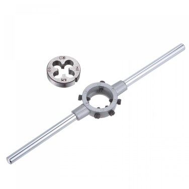 uxcell Die Stock Handle Wrench Set, M10 x 0.75 Threading Round Die and 30mm (Fit M10-M11 Dies) Holder Adjustable Wrench Hand Tool
