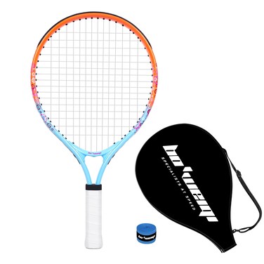 bo'weiqi 17" Kids Tennis Racket for Aged 2-4, Lightweight Toddler Tennis Racket for Outdoor/Indoor Sports Including 1 Tennis Racket,1 Replacement Overgrip and 1 Shoulder Strap Bag(Blue+Orange)